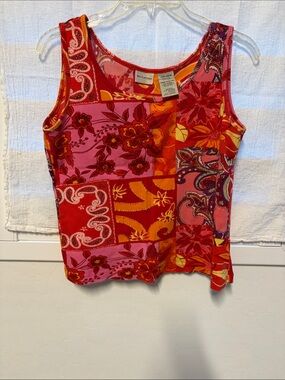Vivid Beaded Patchwork Floral Tank Top - Red & Pink
